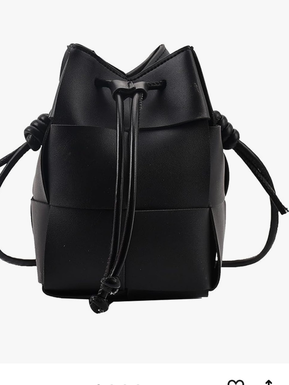 Black Faux Leather Bucket Crossbody Bag — Unbranded